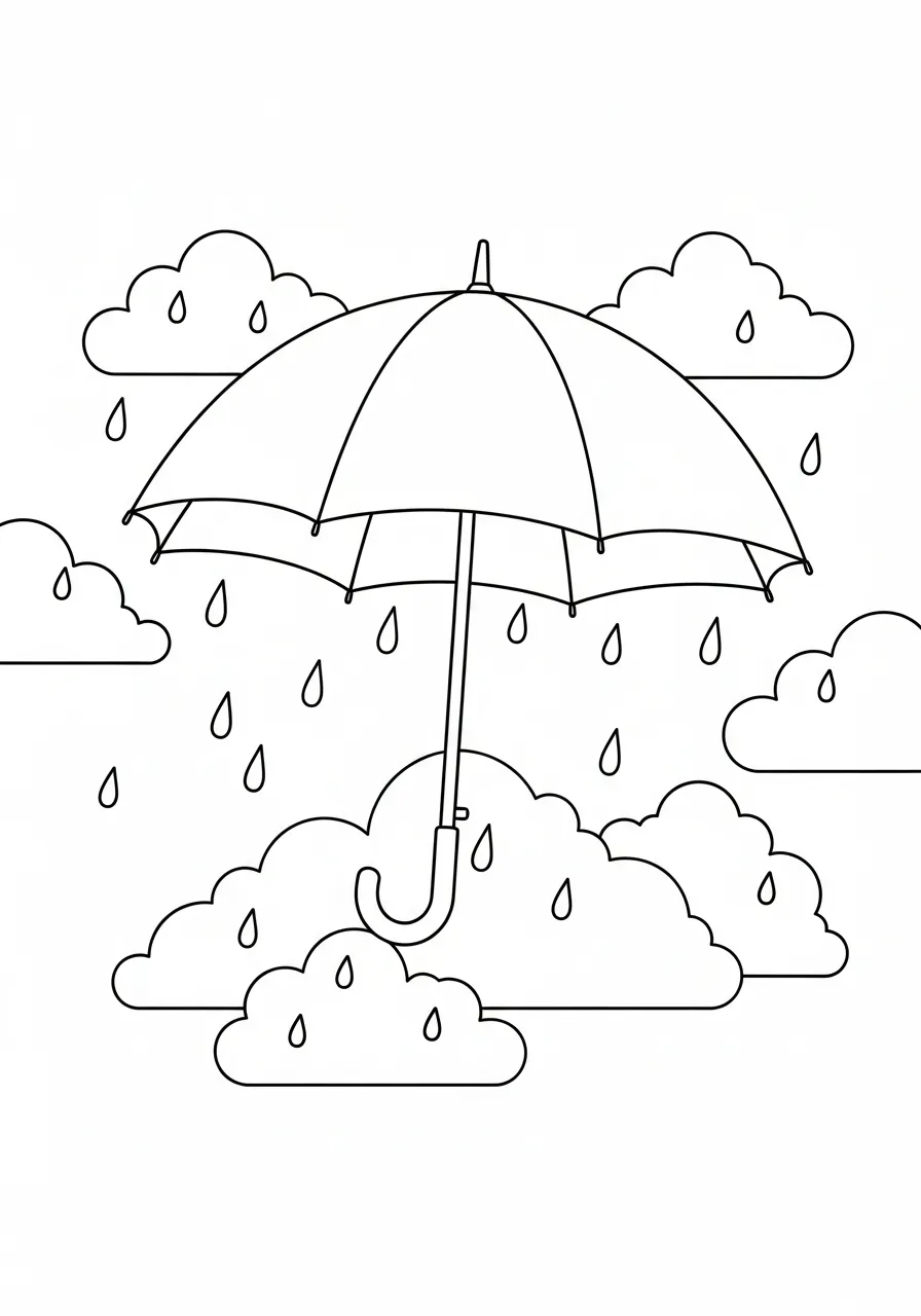 Paraplu Kleurplaat 28 paraplu met wolken en regen kleurplaat