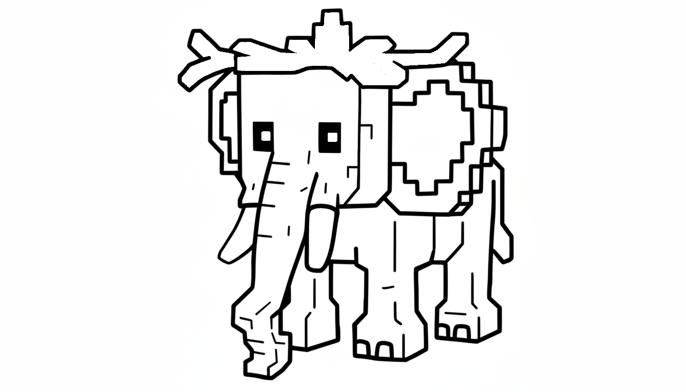 pixel strawberry elephant met bladeren kleurplaat