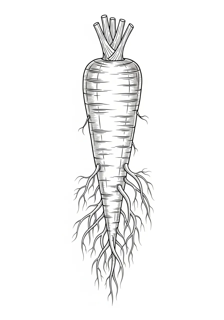 realistische wortel met wortelstructuur kleurplaat