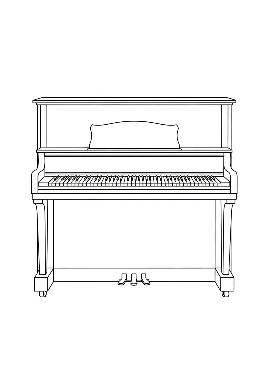 Piano Kleurplaat 23 rechtop staande piano voorzijde kleurplaat