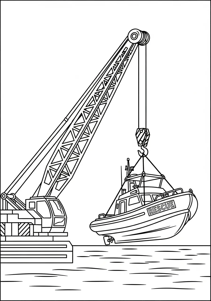 Kleurplaat Boot 24 reddingsboot en kraan kleurplaat