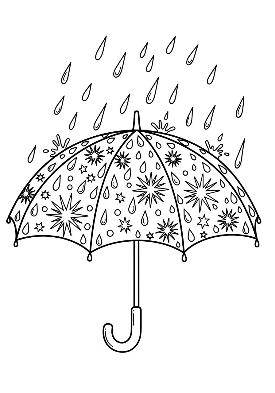 Paraplu Kleurplaat 30 regen paraplu met sterren en druppels kleurplaat