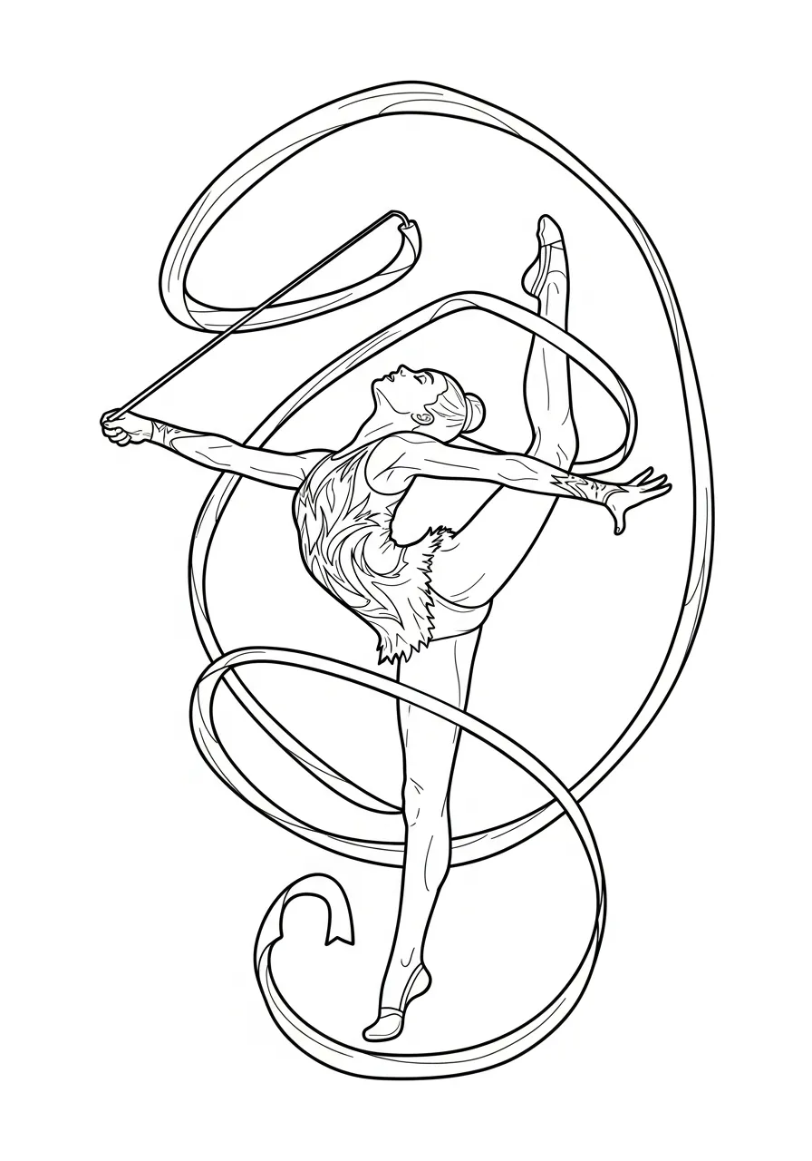 Kleurplaat Olympische Spelen 28 ritmische gymnastiek lint kleurplaat