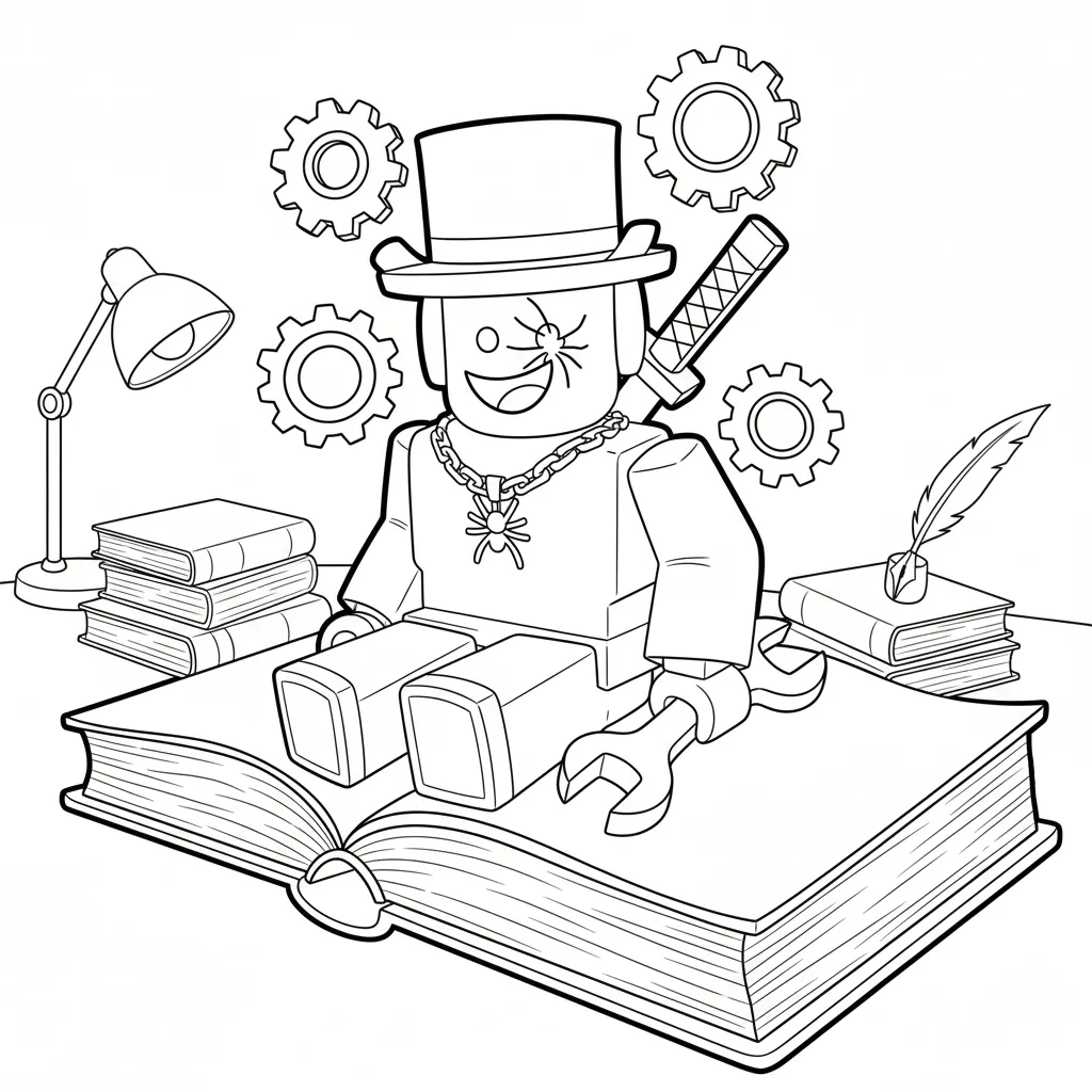 Kleurplaat Roblox Sammy 15 roblox sammy op magisch boek met tandwielen kleurplaat
