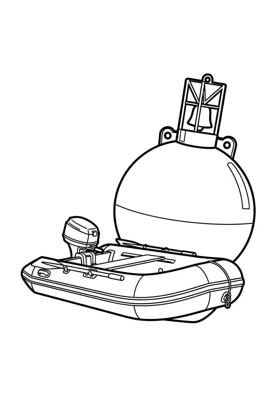 Kleurplaat Boot 26 rubberboot met boei kleurplaat