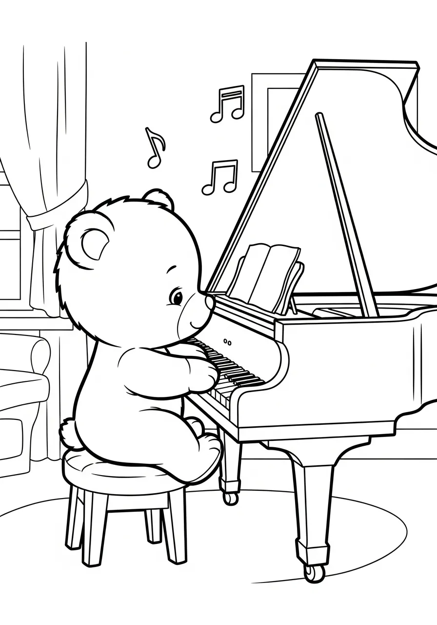 Piano Kleurplaat 24 schattige beer speelt op piano kleurplaat