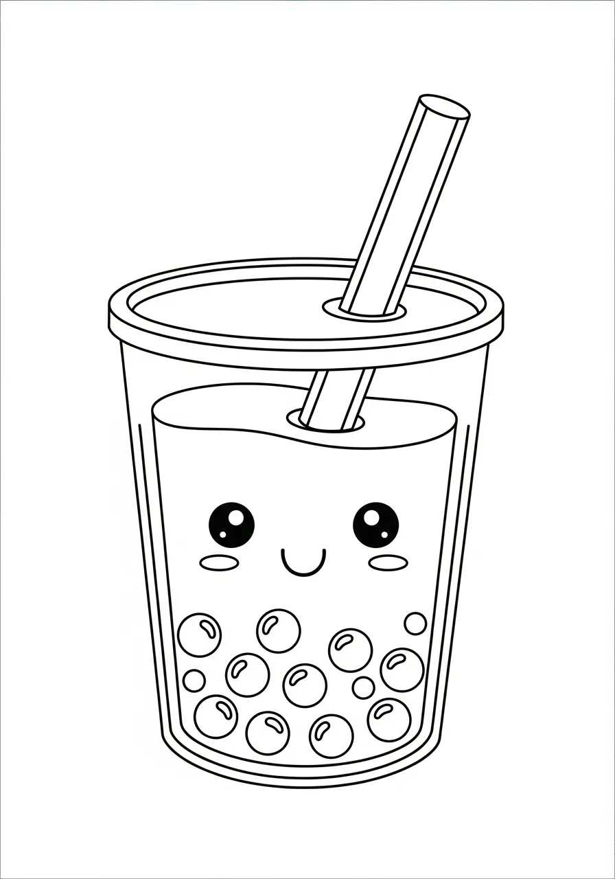 Kleurplaat Bubble Tea 18 schattige boba drank met ogen kleurplaat