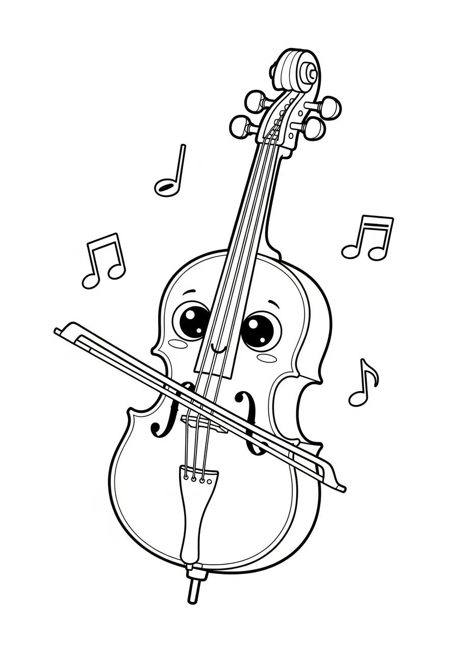 Kleurplaat Cello 25 schattige cello met muzieknoten kleurplaat