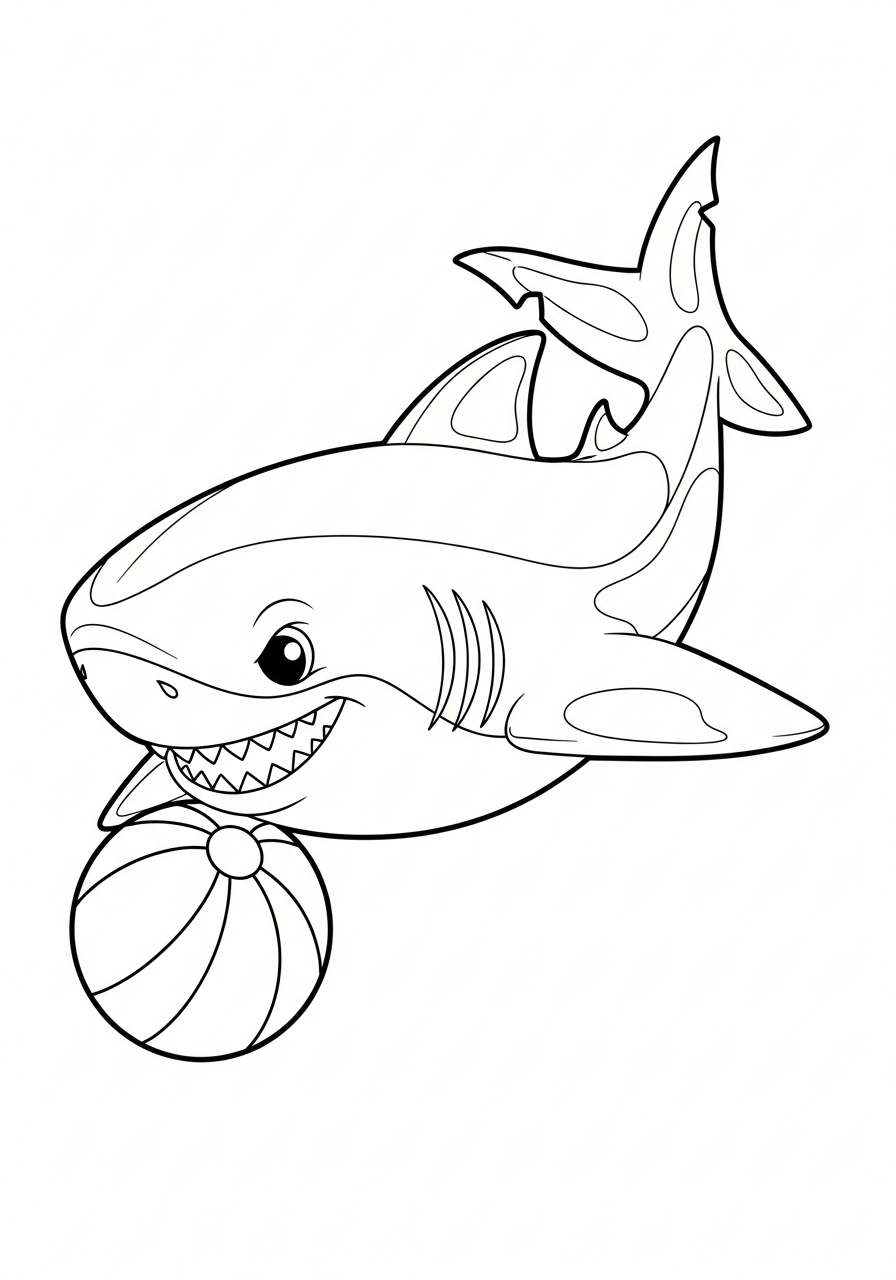 Haai Kleurplaat 12 schattige haai met strandbal kleurplaat