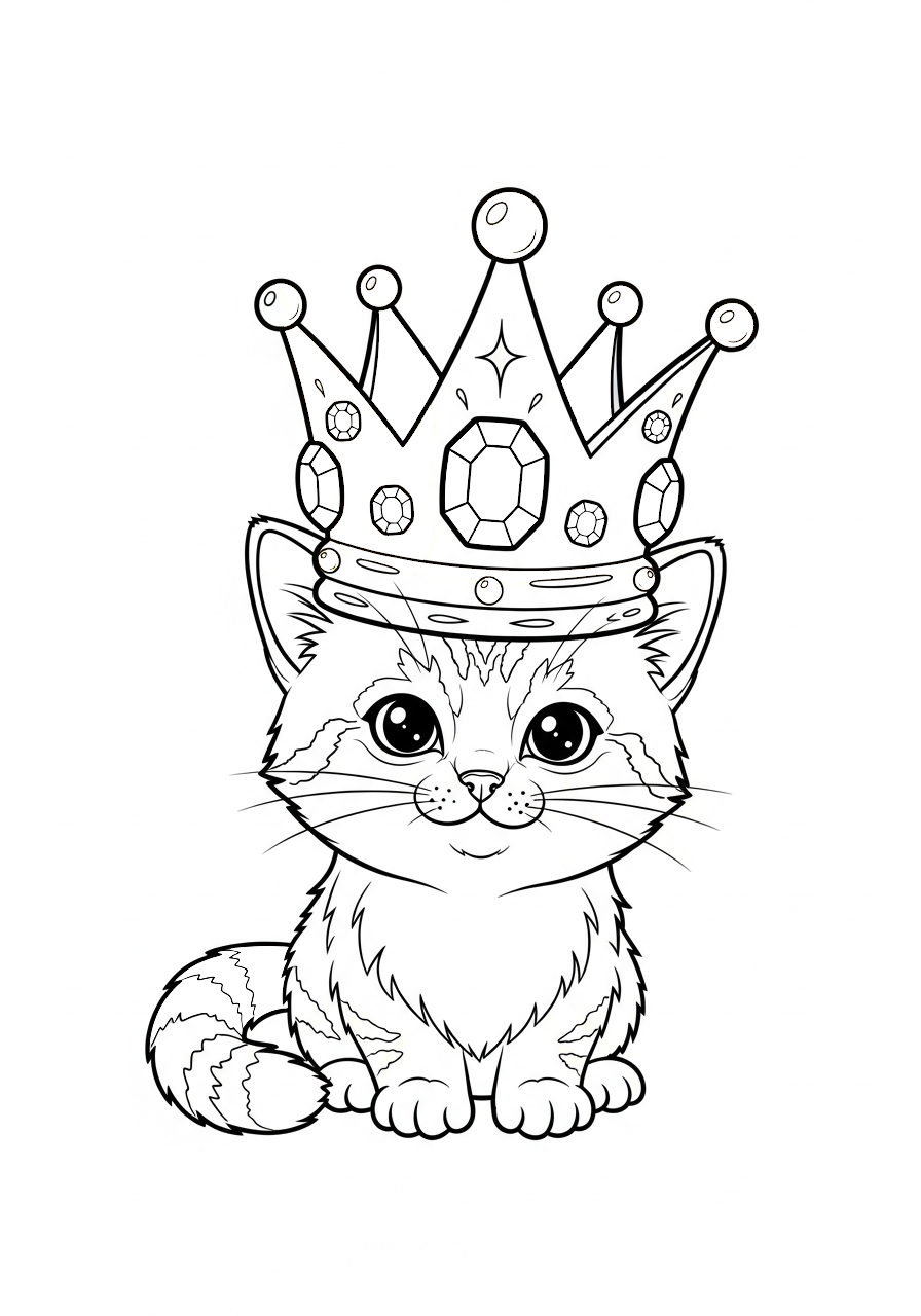 Kroon Kleurplaat 15 schattige kat met kroon kleurplaat