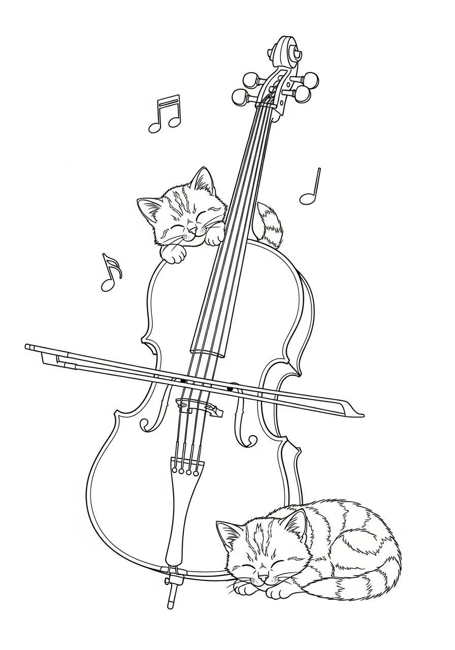 Kleurplaat Cello 26 schattige katten spelen bij cello kleurplaat