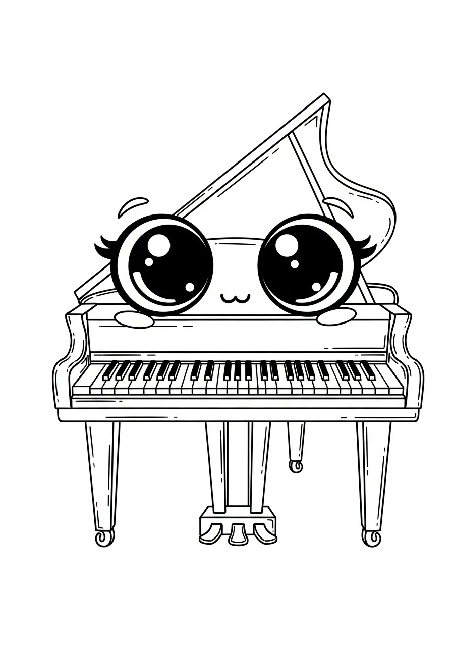 Piano Kleurplaat 25 schattige kawaii piano met grote ogen kleurplaat