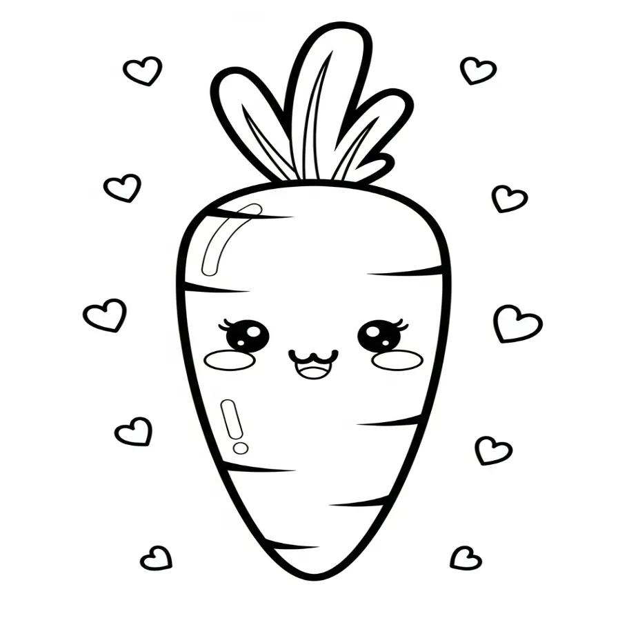 schattige wortel met harten kleurplaat