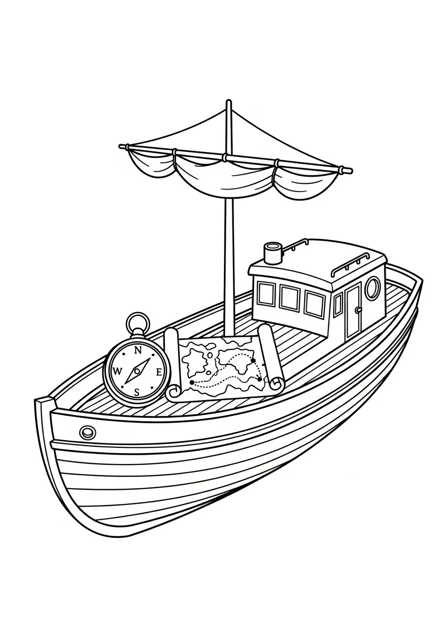 Kleurplaat Boot 27 schip met schatkaart kleurplaat