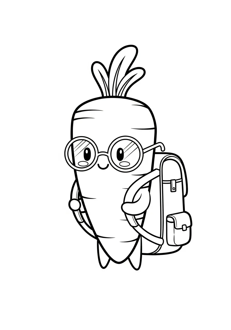 schoolwortel met bril en tas kleurplaat