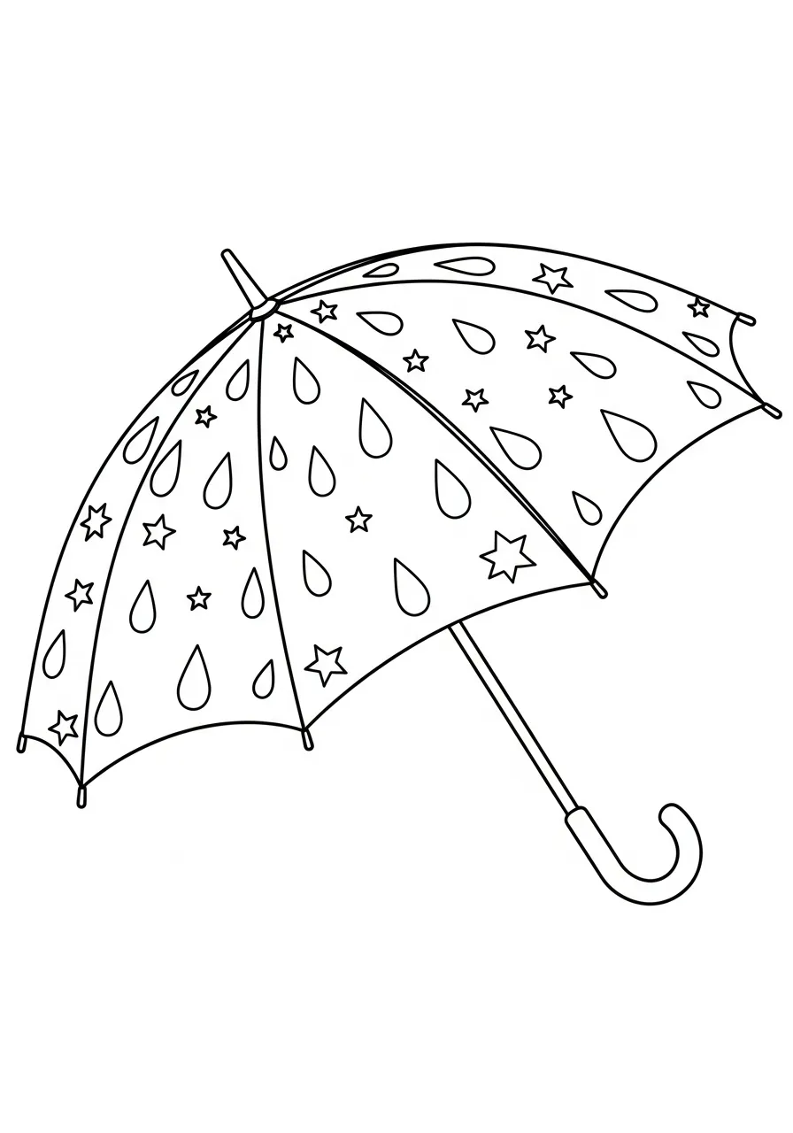 Paraplu Kleurplaat 31 schuine paraplu met sterrenregen kleurplaat