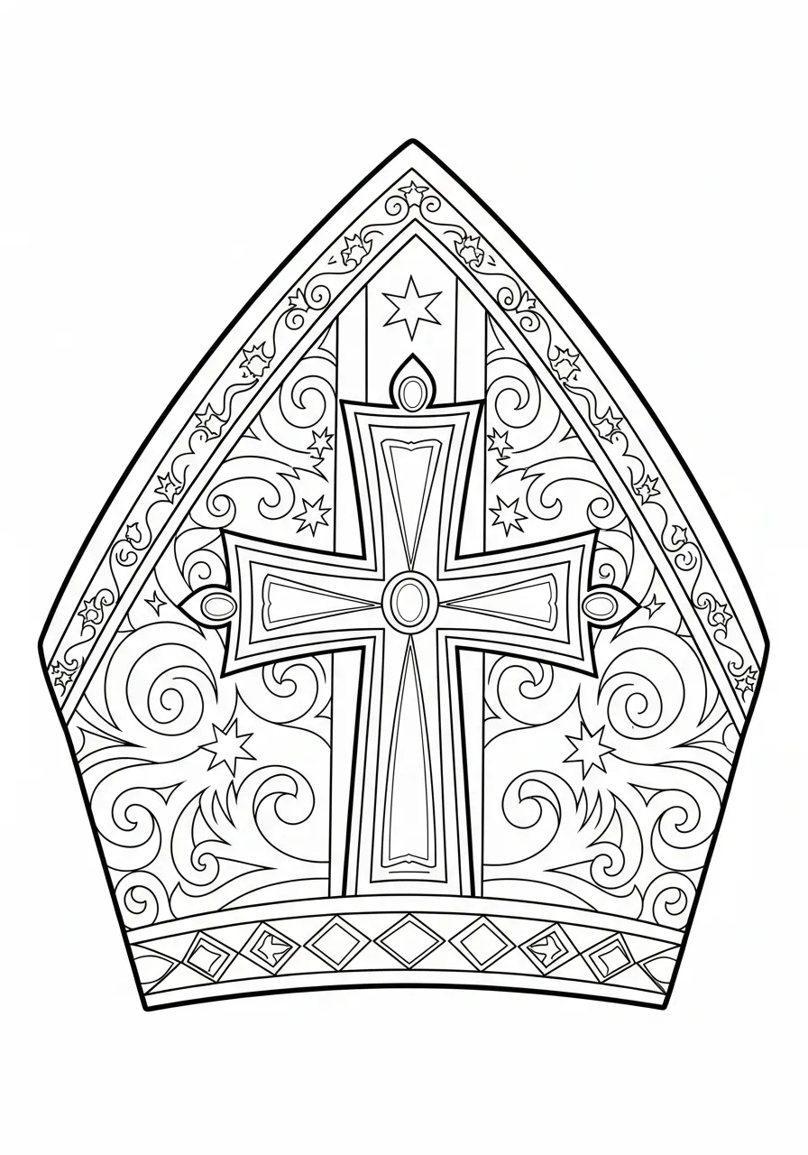 sierlijke mijter met sterren en kruis kleurplaat