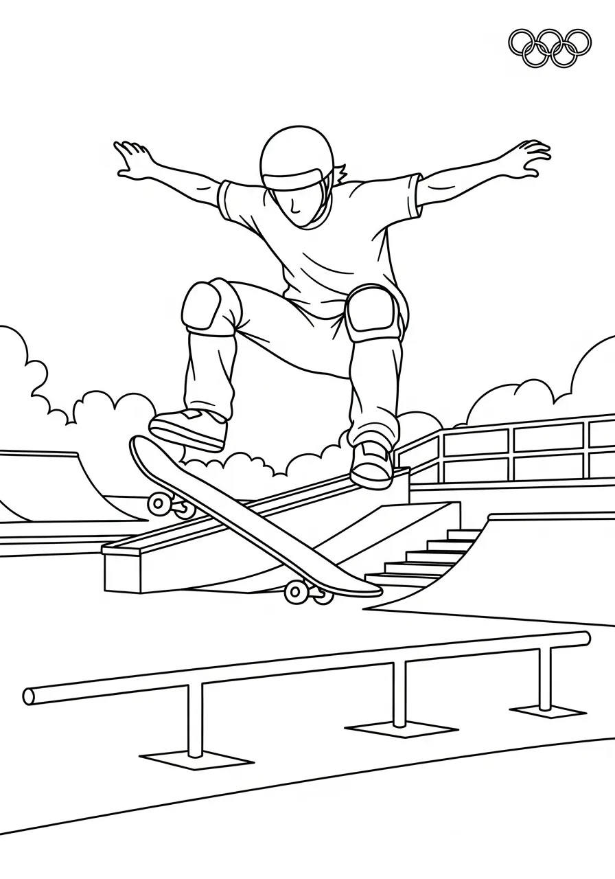 Kleurplaat Olympische Spelen 31 skateboarden sport kleurplaat