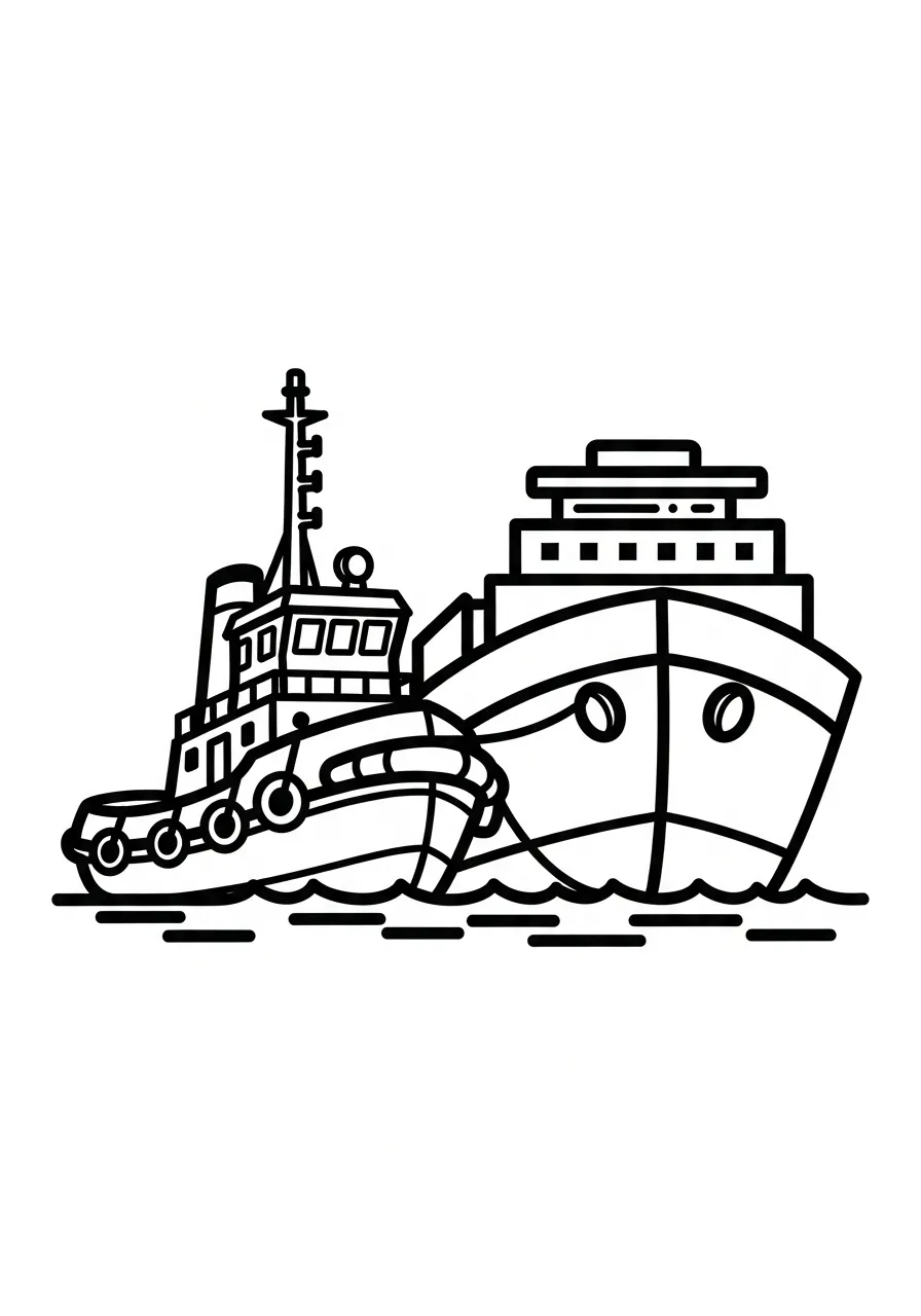 Kleurplaat Boot 28 sleepboot en vrachtschip kleurplaat