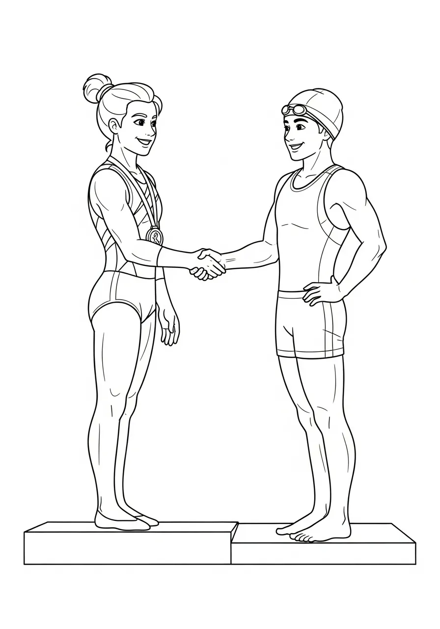 Kleurplaat Olympische Spelen 33 sporters handen schudden kleurplaat