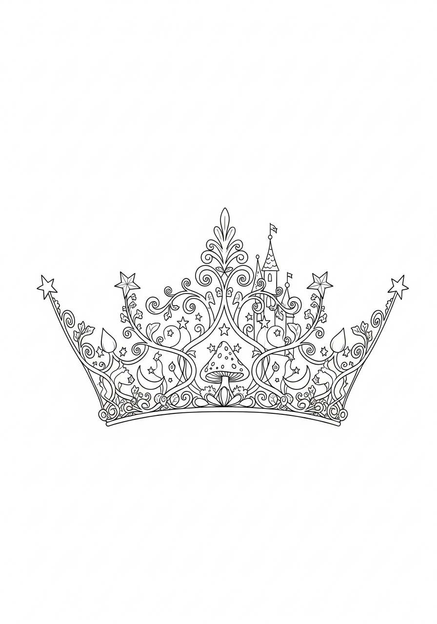 Kroon Kleurplaat 12 sprookjesachtige kroon met sterren kleurplaat