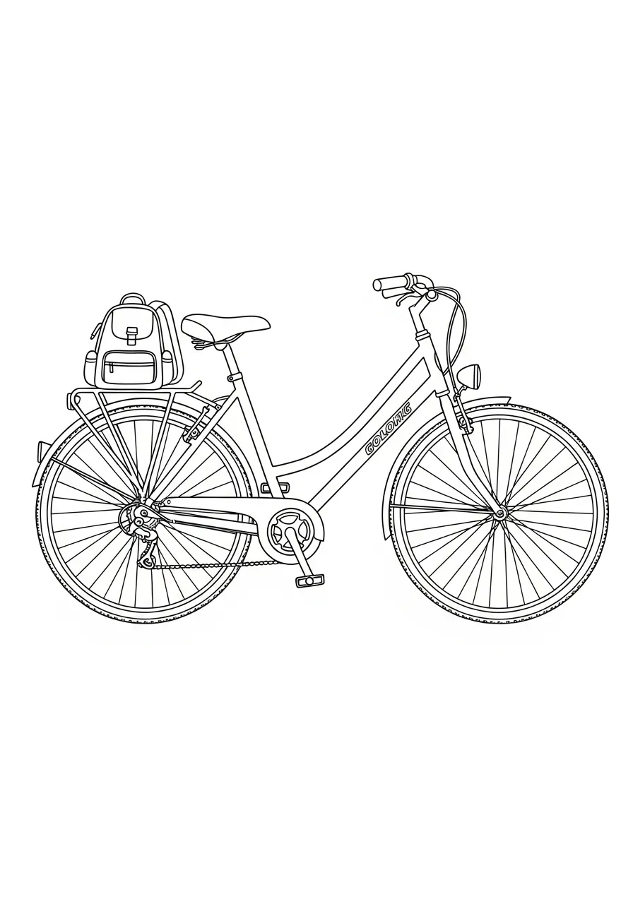 stadsfiets met rugzak op bagagedrager kleurplaat