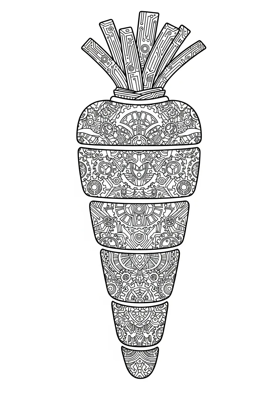 steampunk wortel met tandwielen kleurplaat