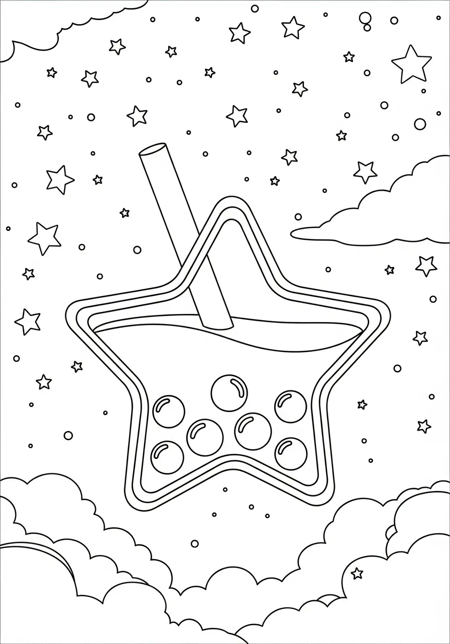 Kleurplaat Bubble Tea 19 stervormige bubble tea in de hemel kleurplaat
