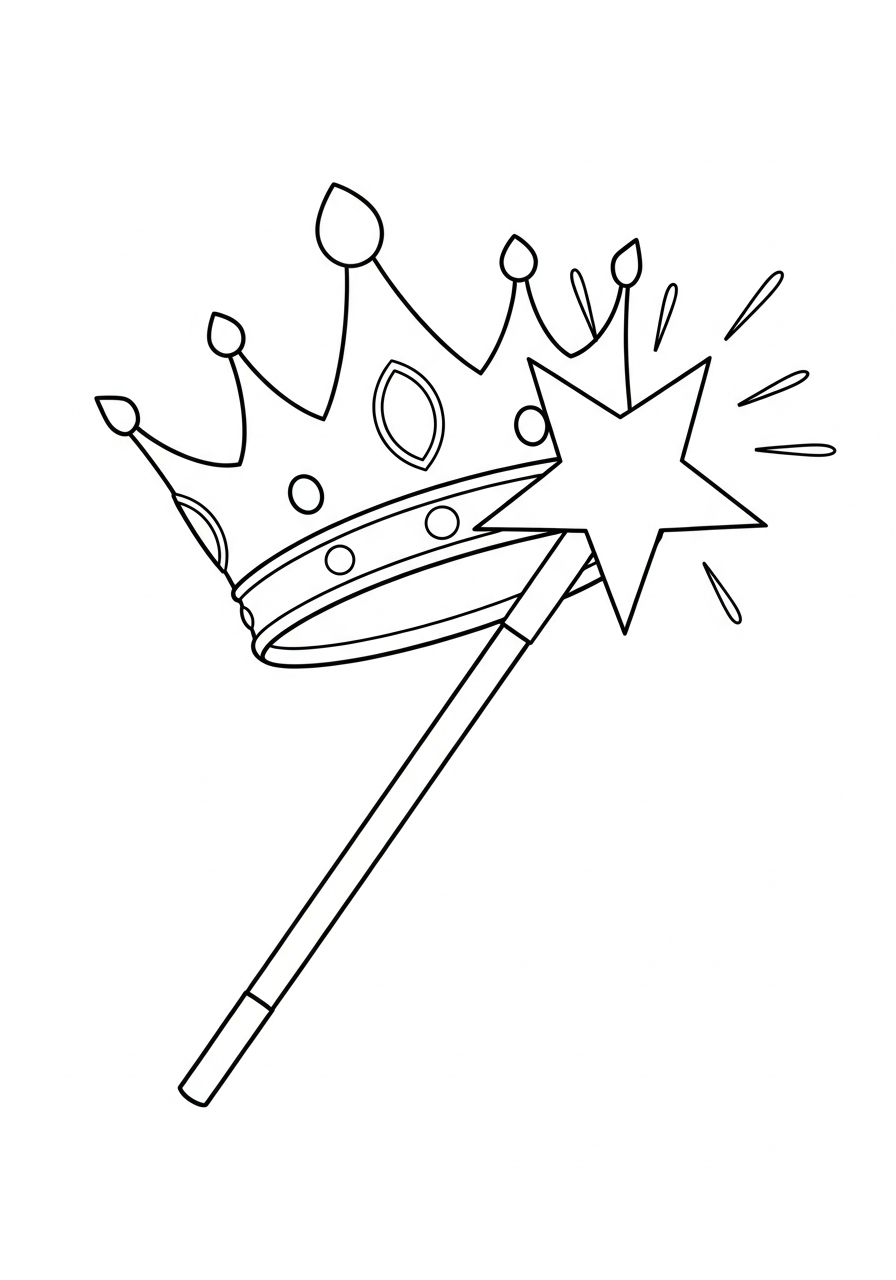 Kroon Kleurplaat 11 toverstaf en prinsessen kroon kleurplaat