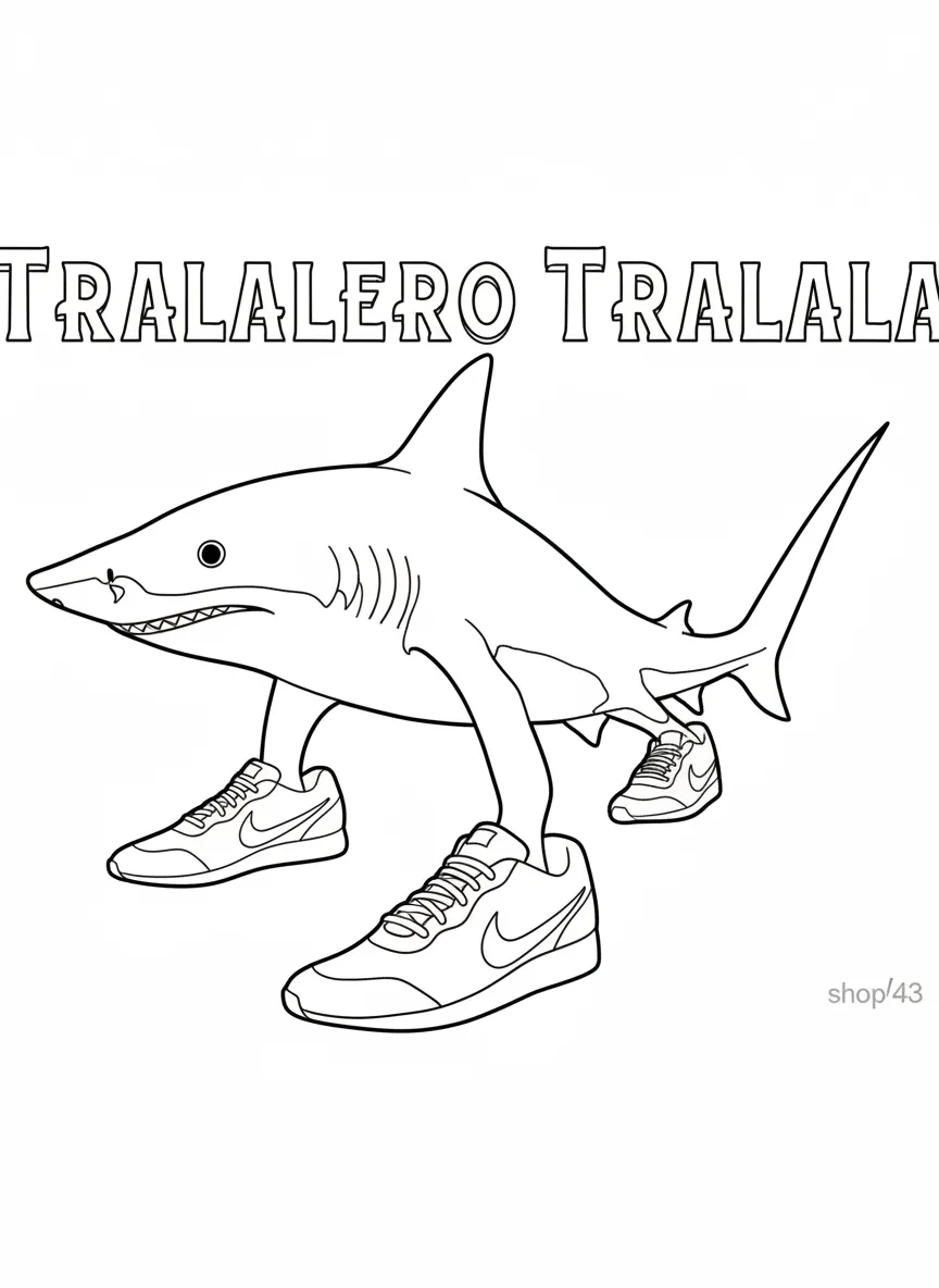 Kleurplaat Tralalero Tralala 10 tralalero tralala cartoon haai op schoenen kleurplaat