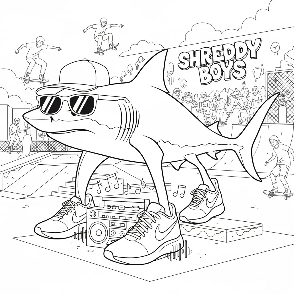 Kleurplaat Tralalero Tralala 11 tralalero tralala coole haai met zonnebril en boombox kleurplaat