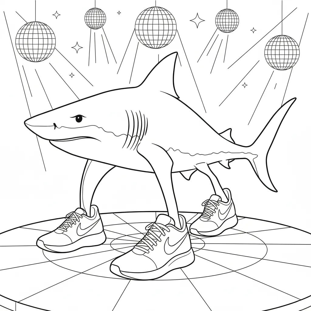 Kleurplaat Tralalero Tralala 15 tralalero tralala haai danst op discovloer kleurplaat