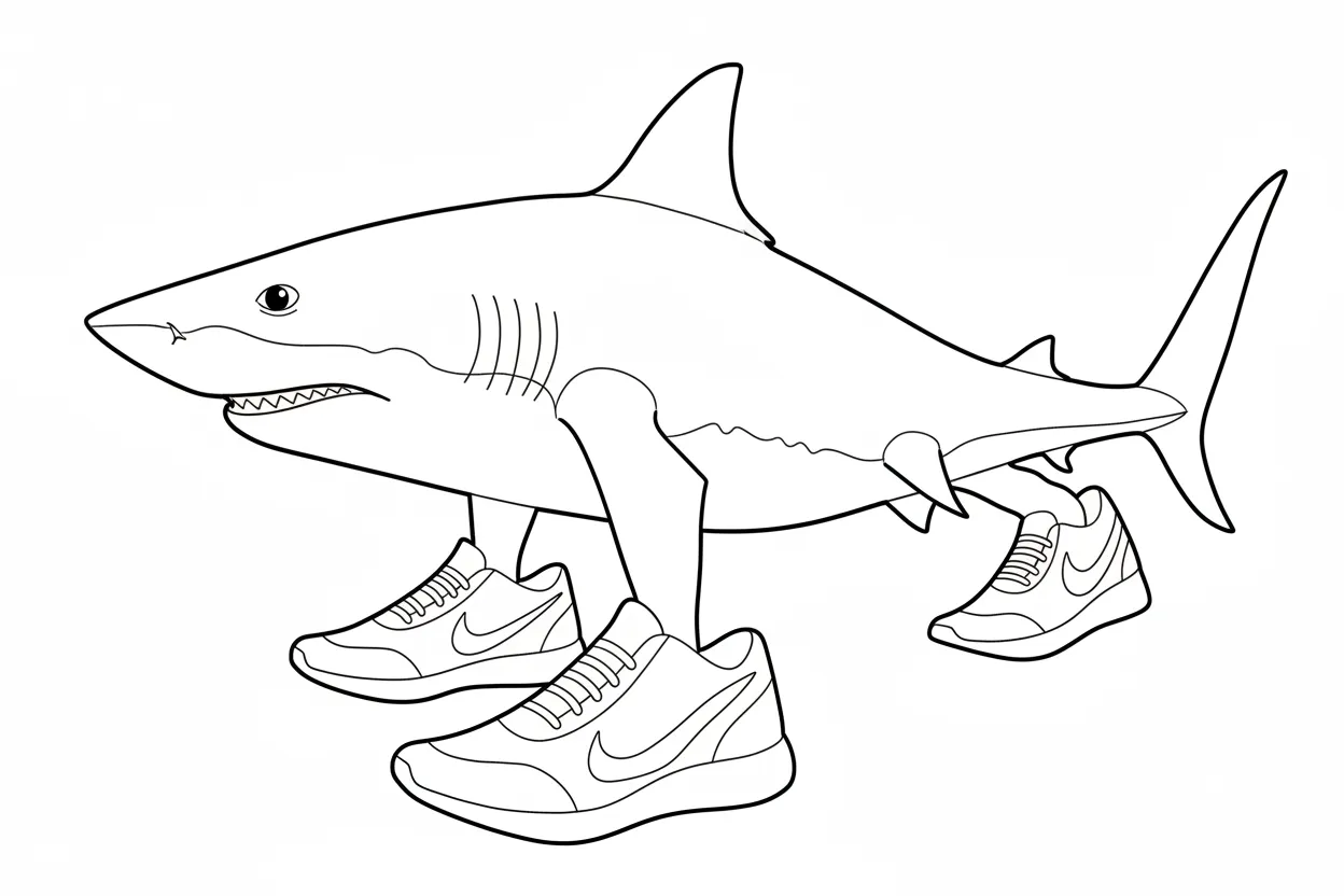 Kleurplaat Tralalero Tralala 24 tralalero tralala lopende haai met schoenen kleurplaat