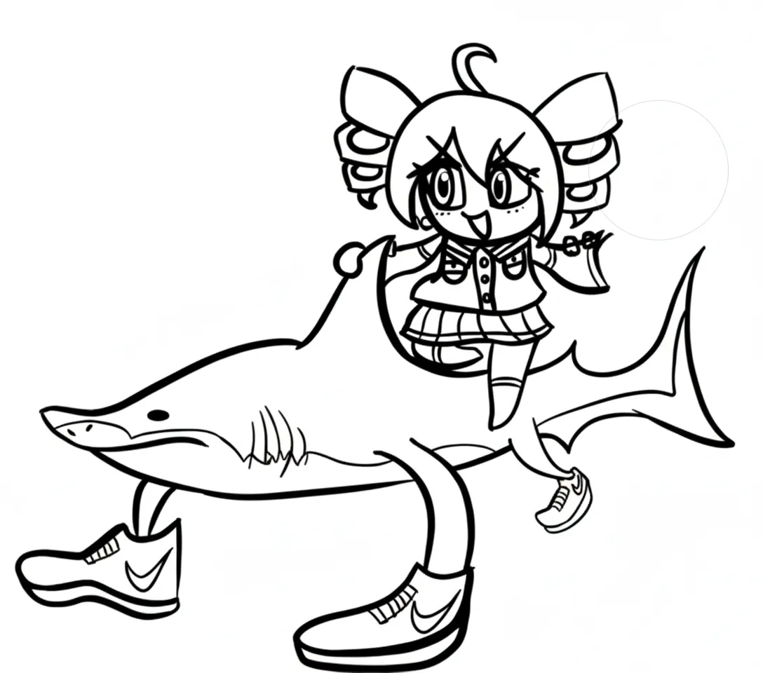 Kleurplaat Tralalero Tralala 25 tralalero tralala meisje rijdt op haai kleurplaat