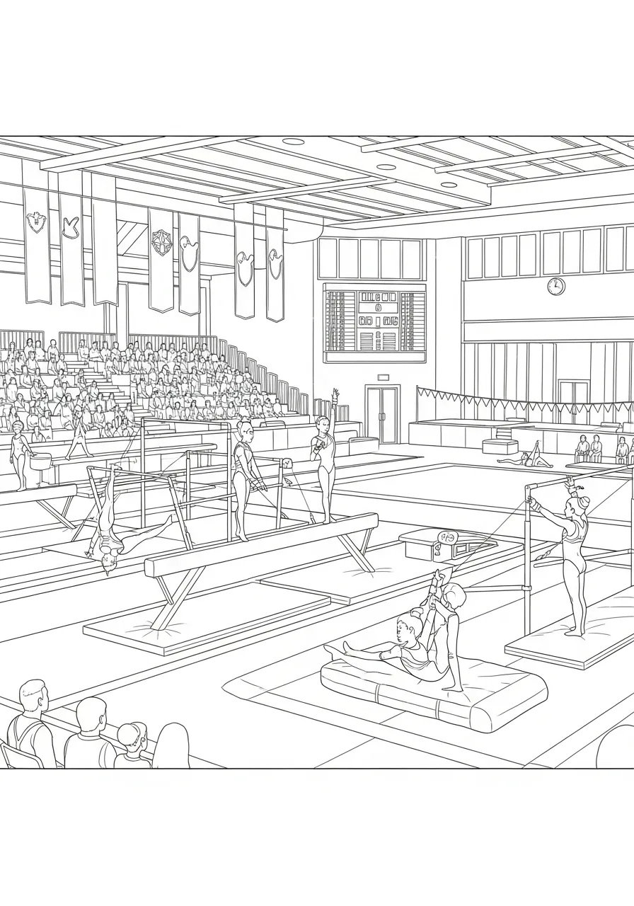 turnwedstrijd in de sporthal kleurplaat