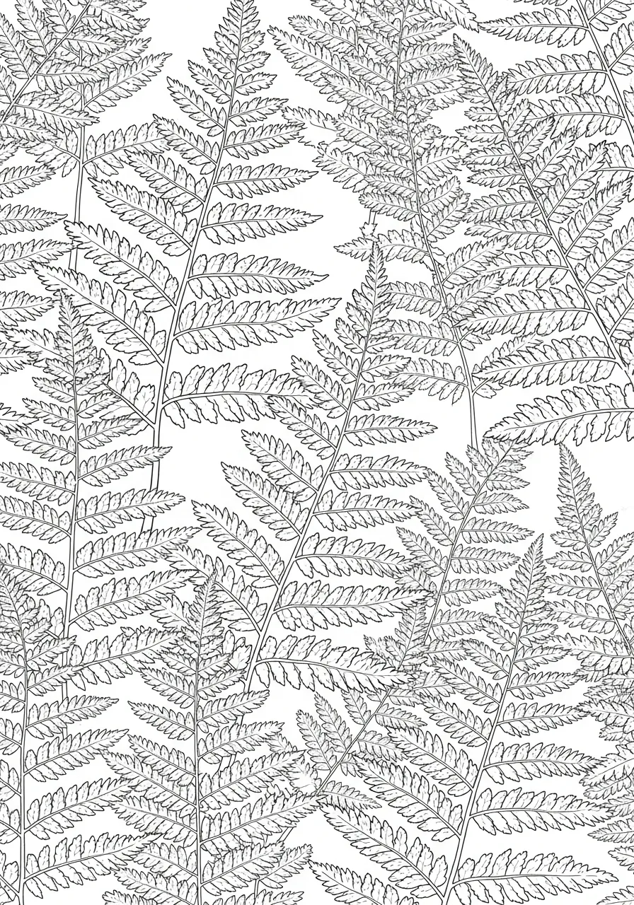 Kleurplaat Bladeren 8 varens bos bladeren patroon kleurplaat