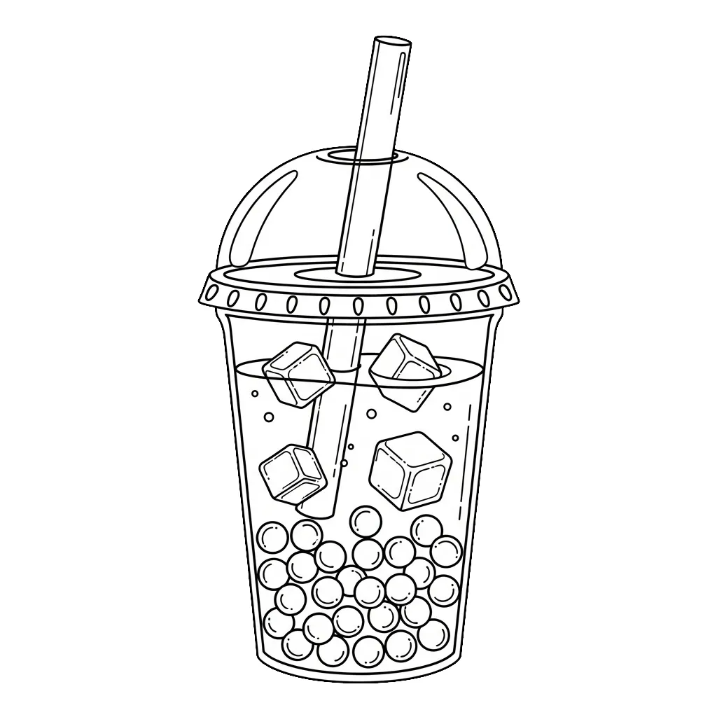 Kleurplaat Bubble Tea 20 verfrissende bubble tea met ijsblokjes kleurplaat