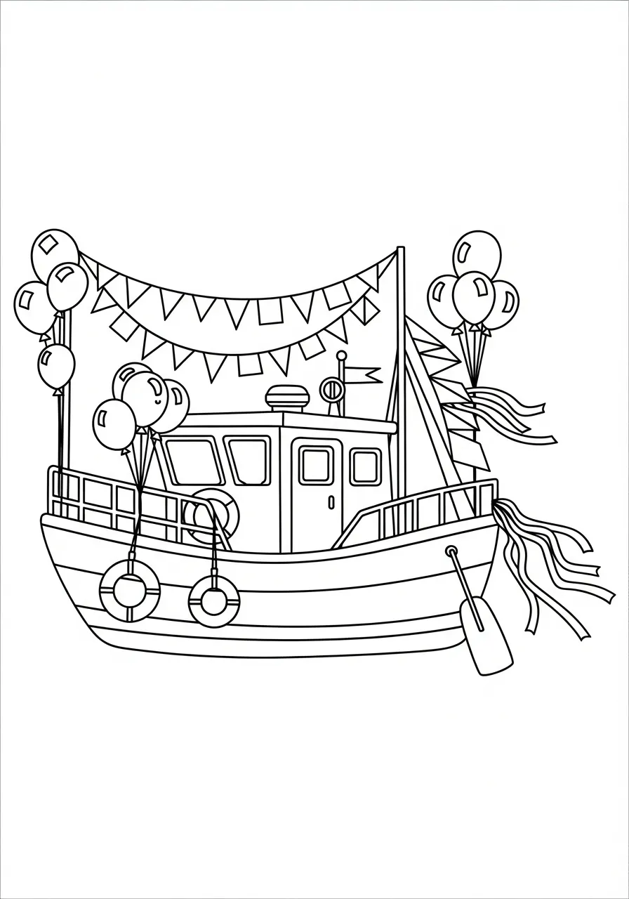 Kleurplaat Boot 32 versierde feestboot kleurplaat