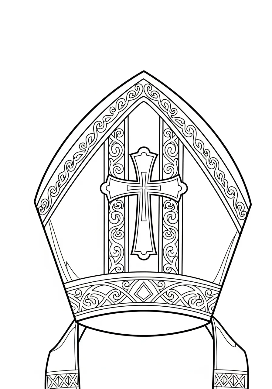 versierde mijter met kruis kleurplaat