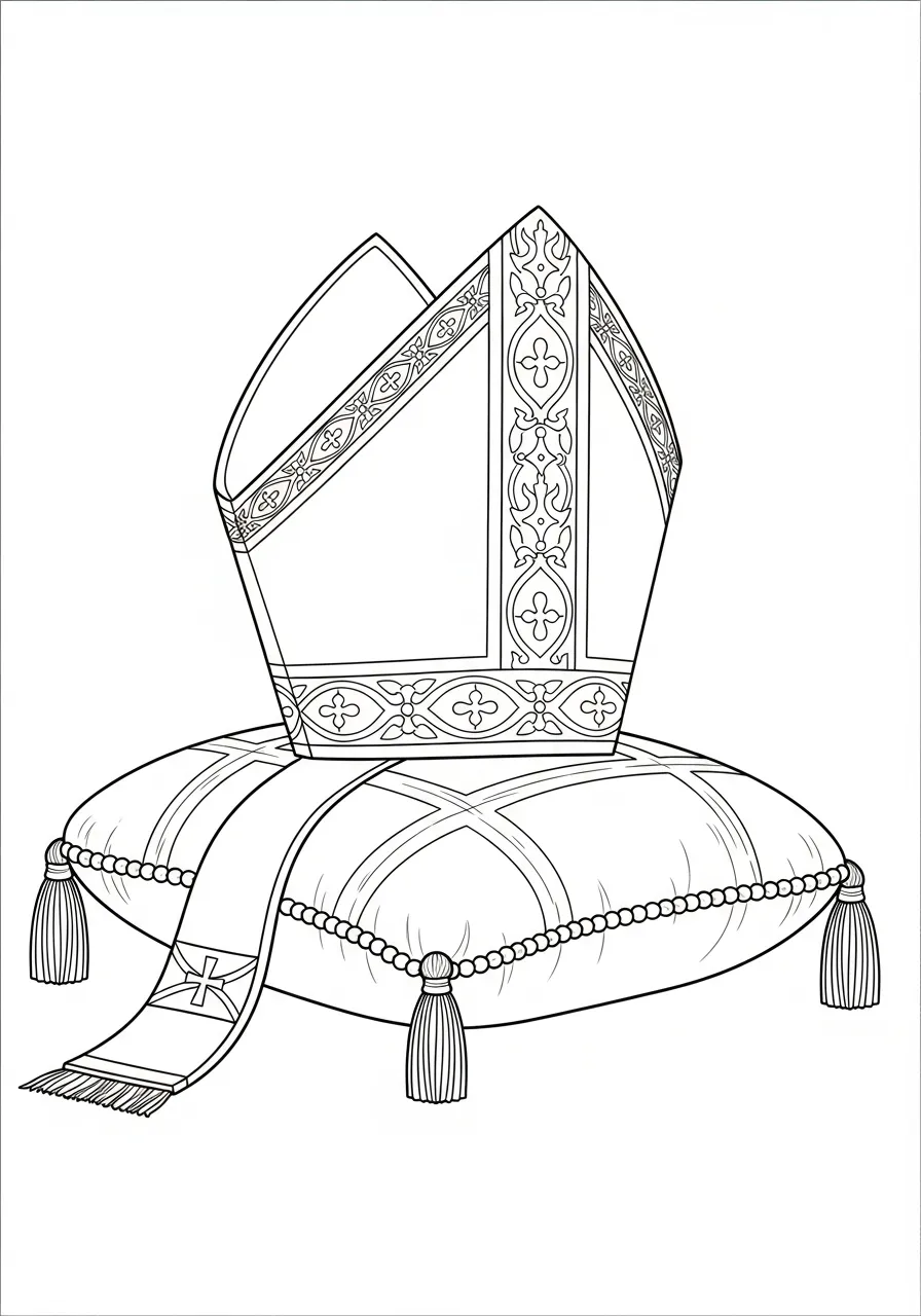 versierde mijter op kussen kleurplaat
