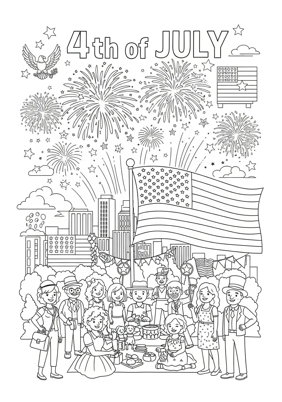 4th of July kleurplaat 8 viering van de 4th of july in de stad kleurplaat
