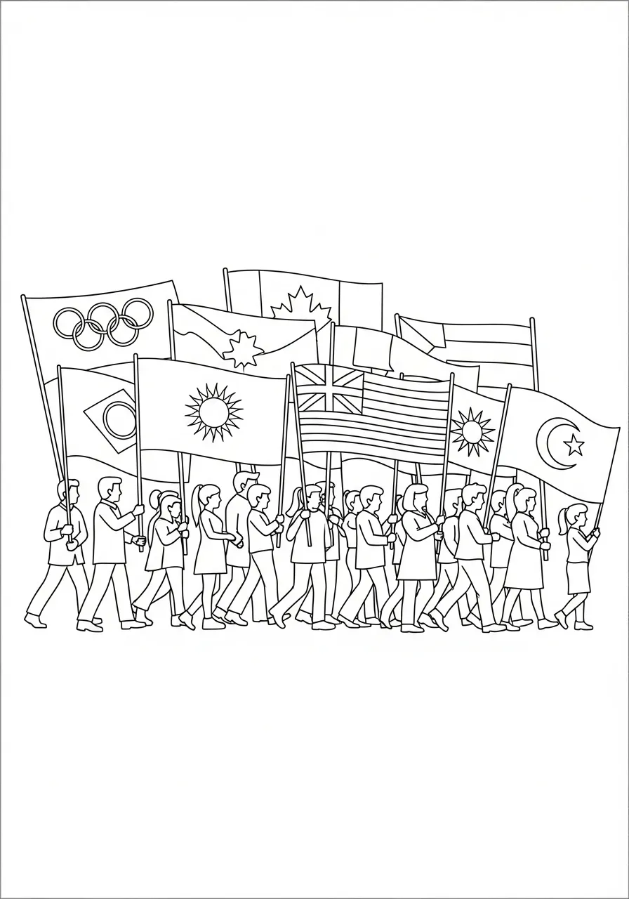 Kleurplaat Olympische Spelen 35 vlaggenparade landen kleurplaat