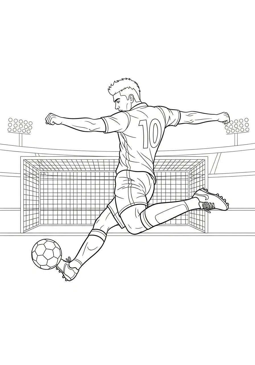 Kleurplaat Olympische Spelen 36 voetbal actie schot kleurplaat