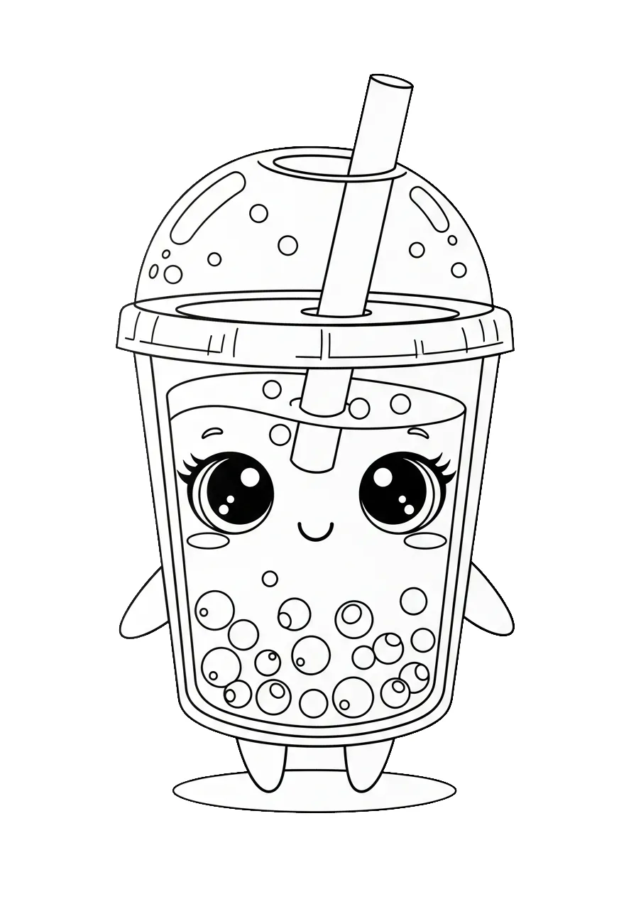 Kleurplaat Bubble Tea 21 vrolijke bubble tea met glimlach kleurplaat
