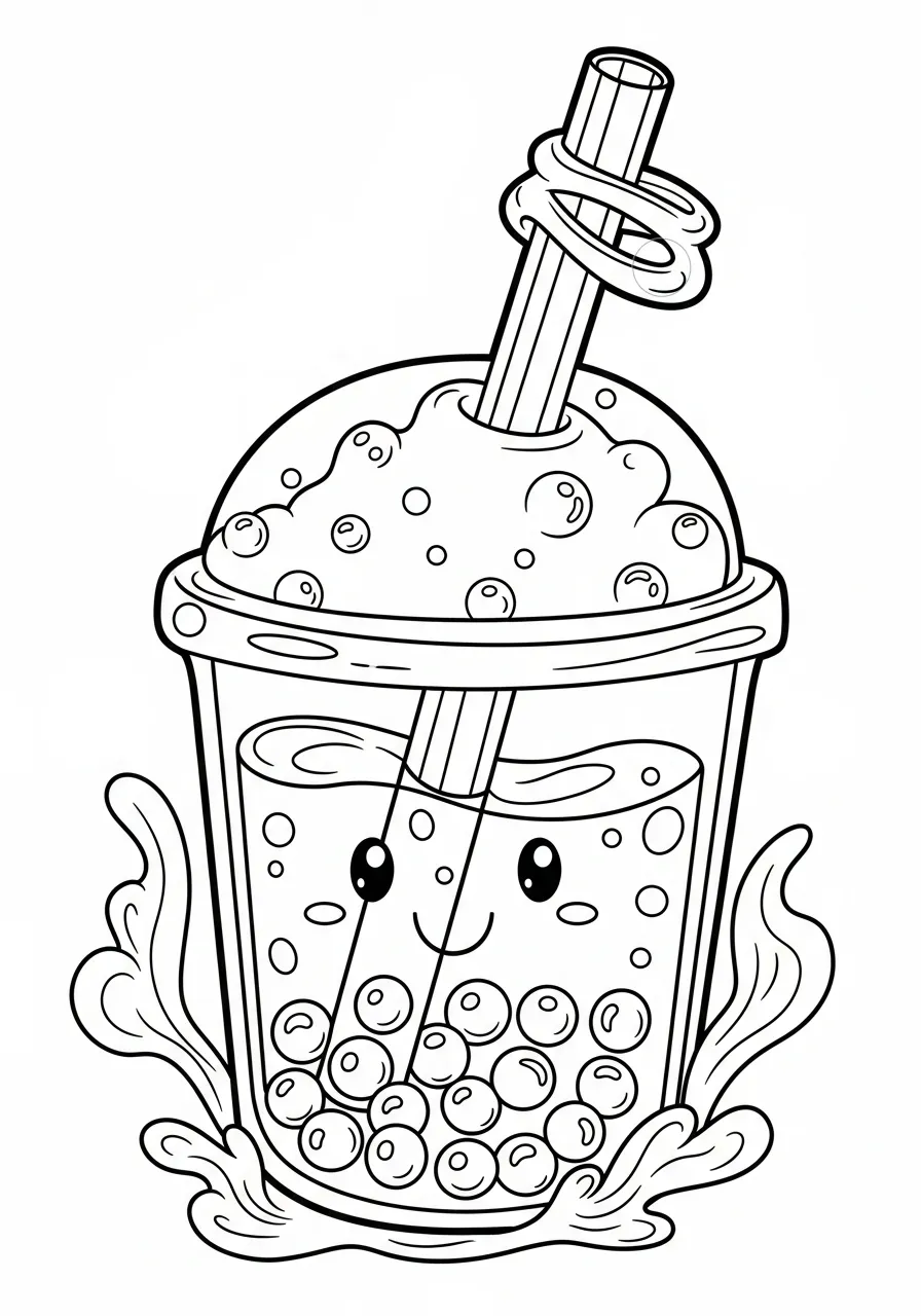 Kleurplaat Bubble Tea 22 vrolijke bubble tea met golven en glimlach kleurplaat