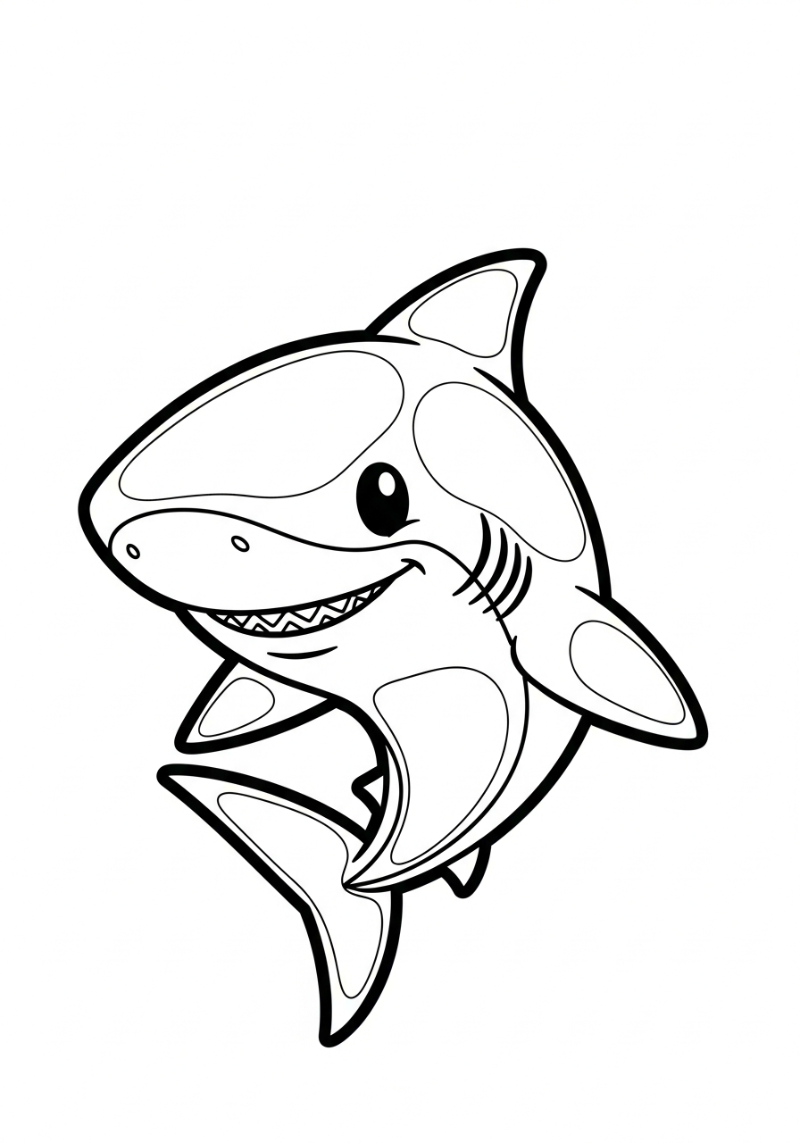 Haai Kleurplaat 10 vrolijke haai met grote tanden kleurplaat