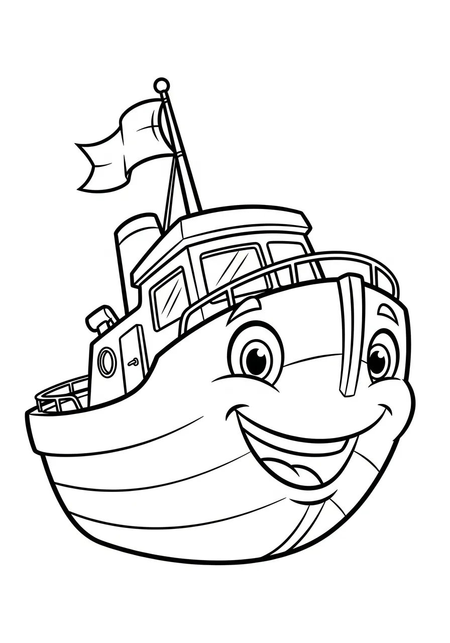 Kleurplaat Boot 36 vrolijke sleepboot gezicht kleurplaat