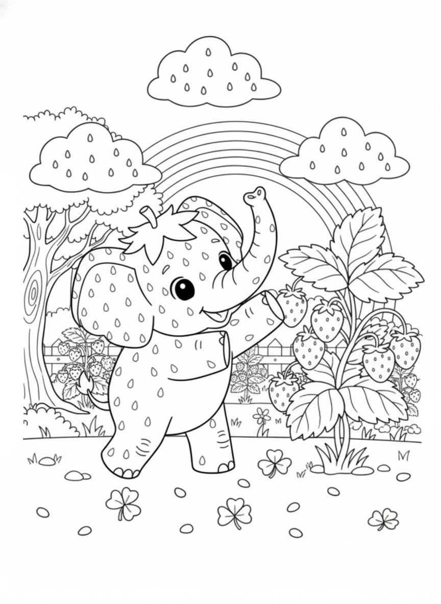 Strawberry Elephant Kleurplaat 8 vrolijke strawberry elephant met regenboog kleurplaat