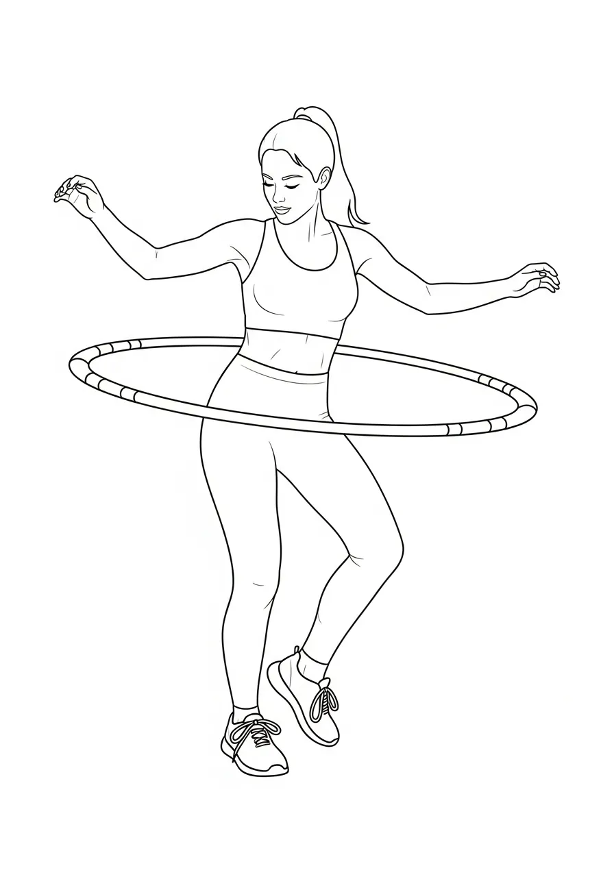 vrouw met hoelahoep turnen kleurplaat