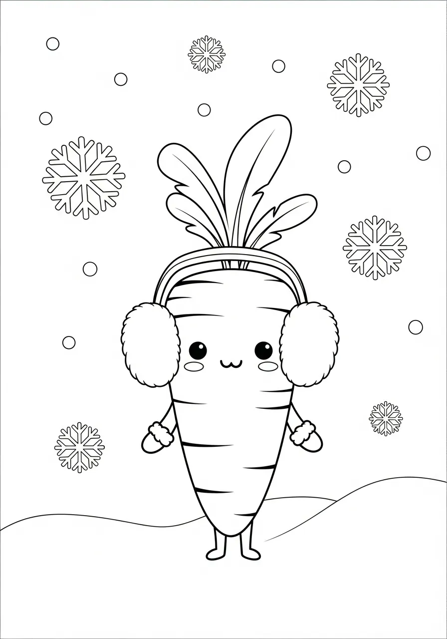winter wortel met oorwarmers kleurplaat